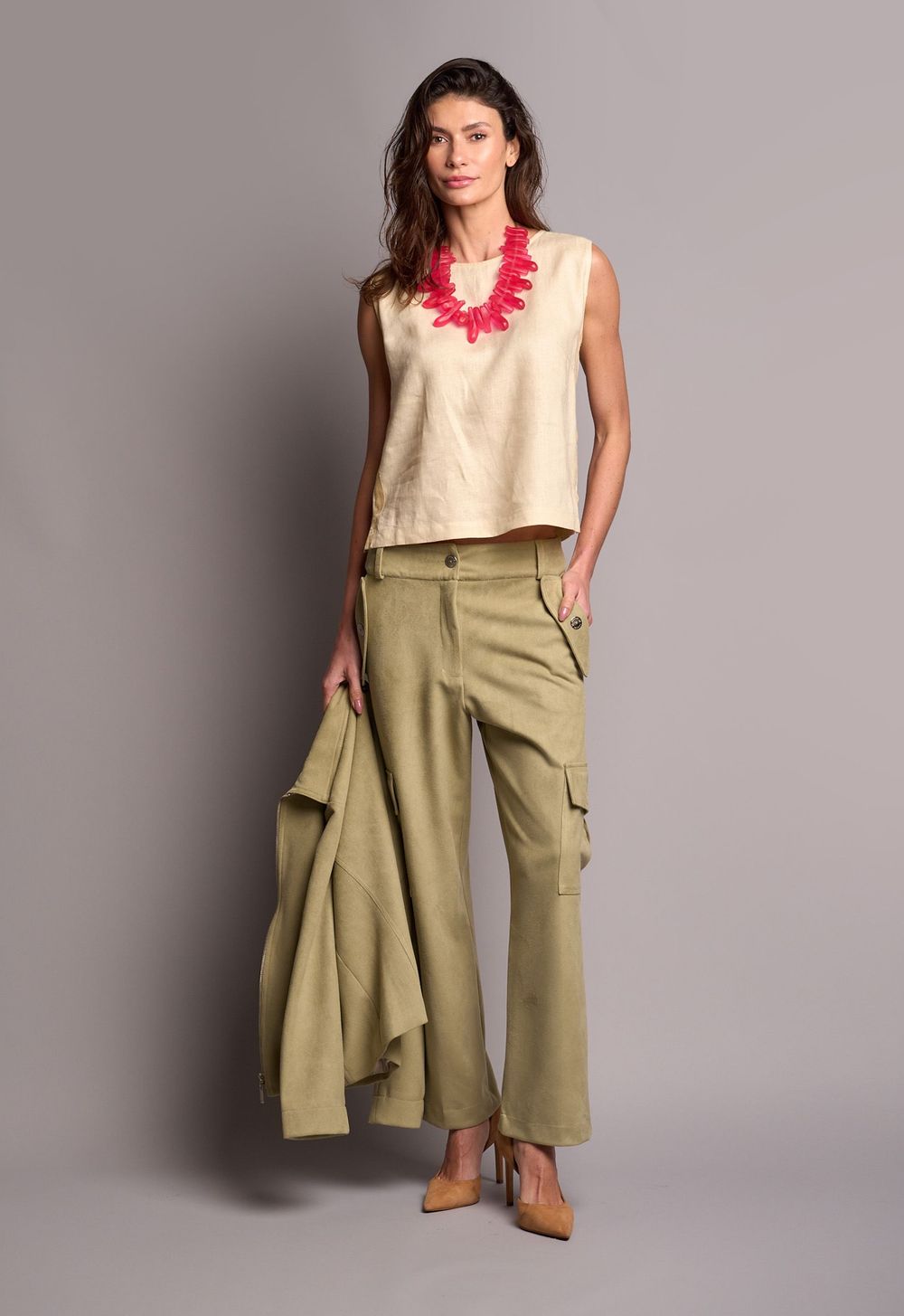 Calça Cargo Suede Verde Fabiana