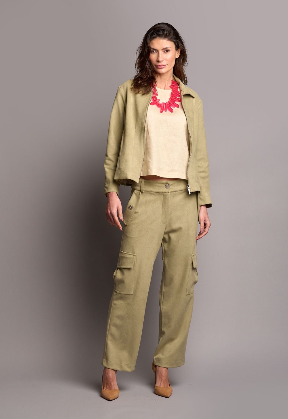 Calça Cargo Suede Verde Fabiana