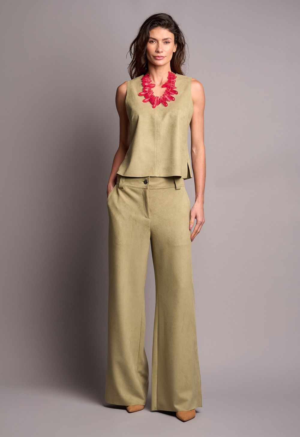 Calça Flare Suede Verde Luiza