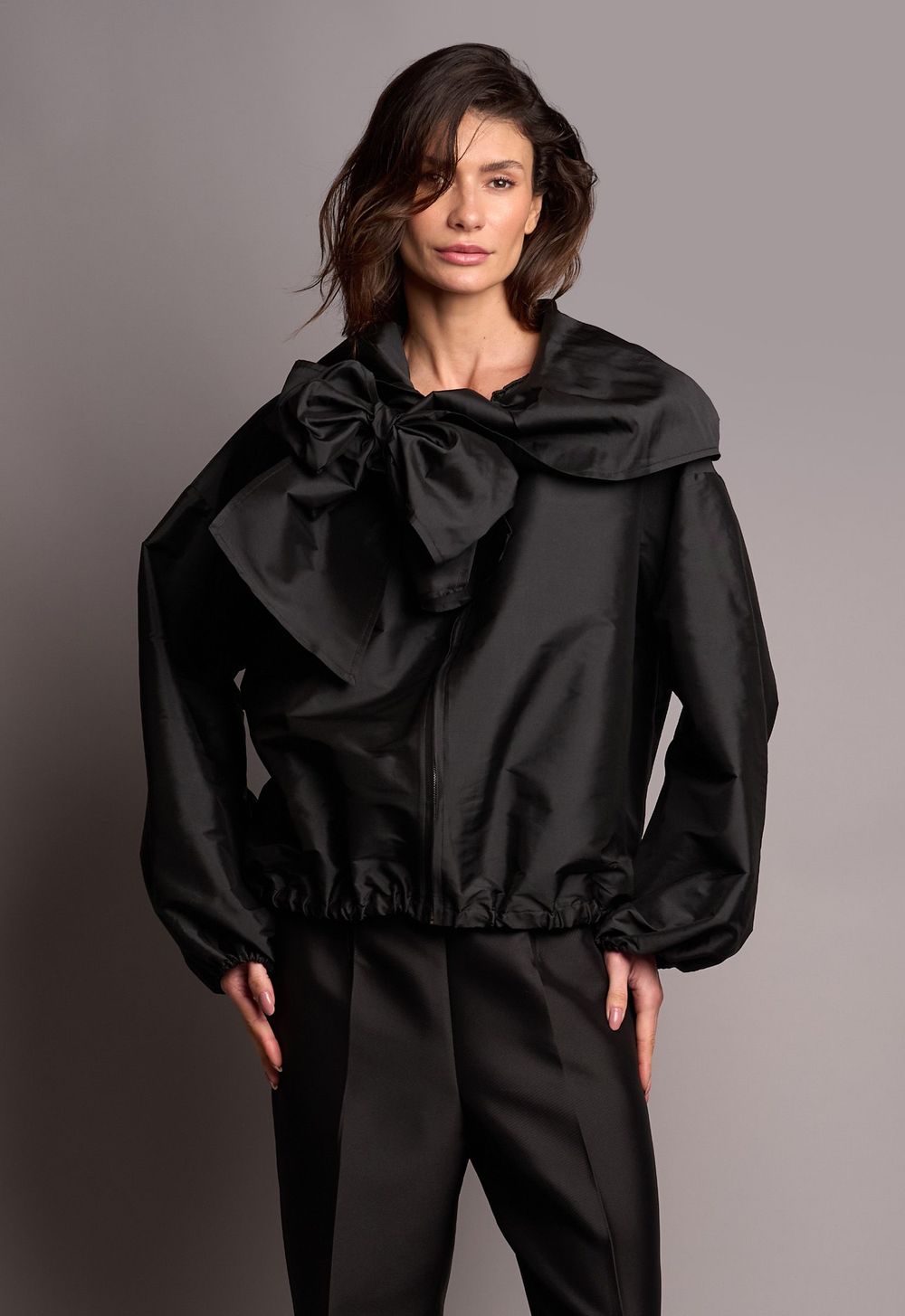 Jaqueta Bomber Ampla Tafetá Preto Claire