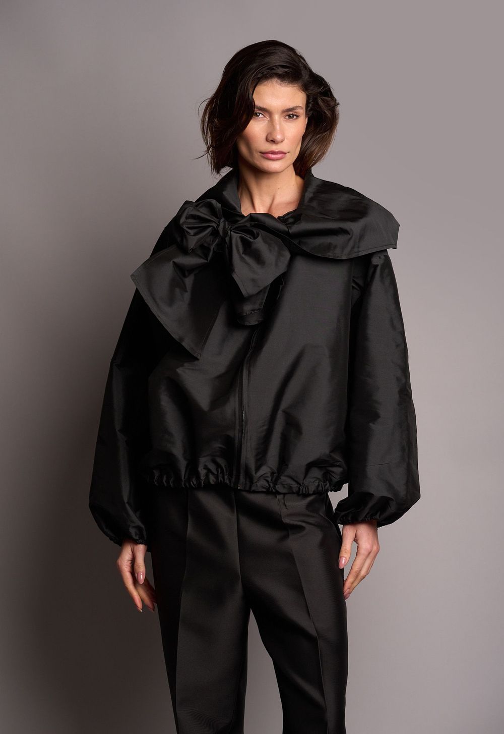 Jaqueta Bomber Ampla Tafetá Preto Claire