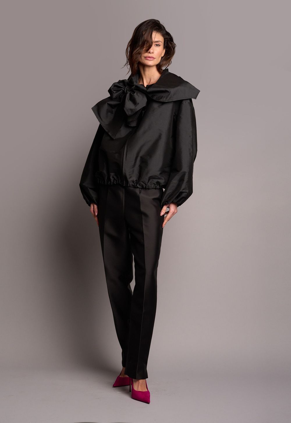 Jaqueta Bomber Ampla Tafetá Preto Claire