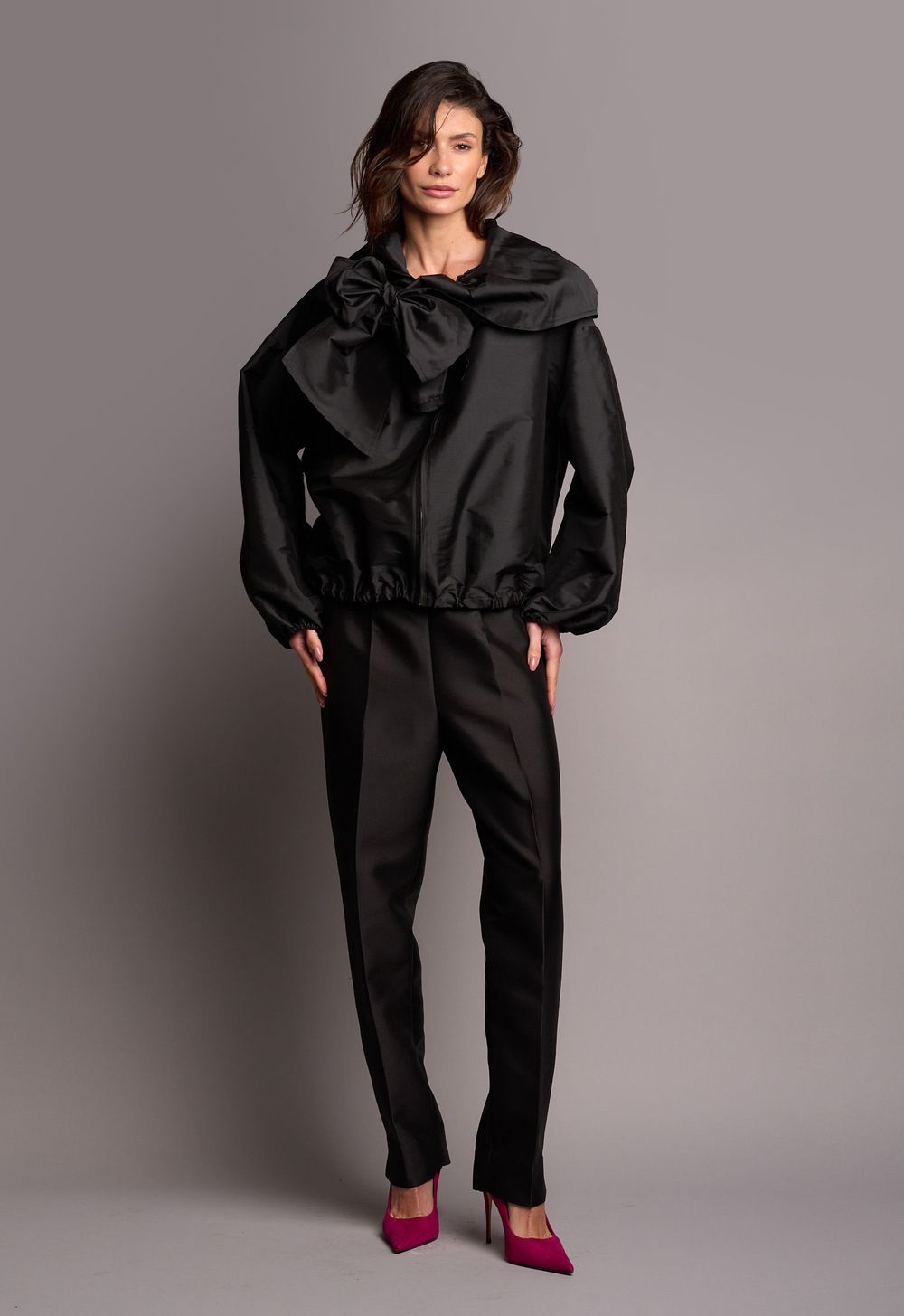 Jaqueta Bomber Ampla Tafetá Preto Claire