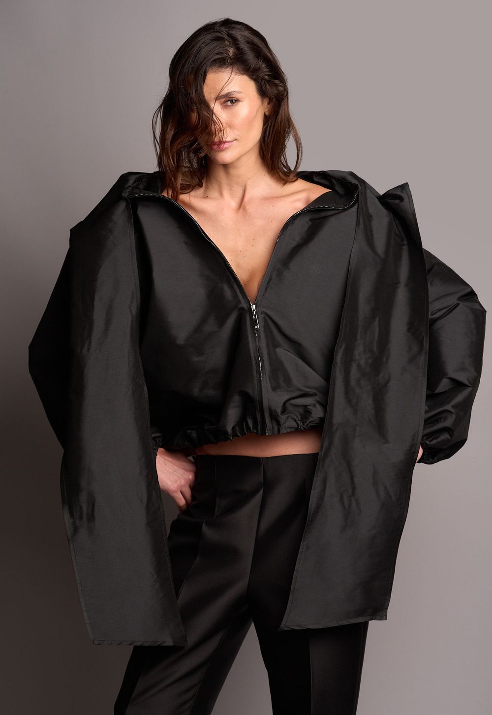 Jaqueta Bomber Ampla Tafetá Preto Claire