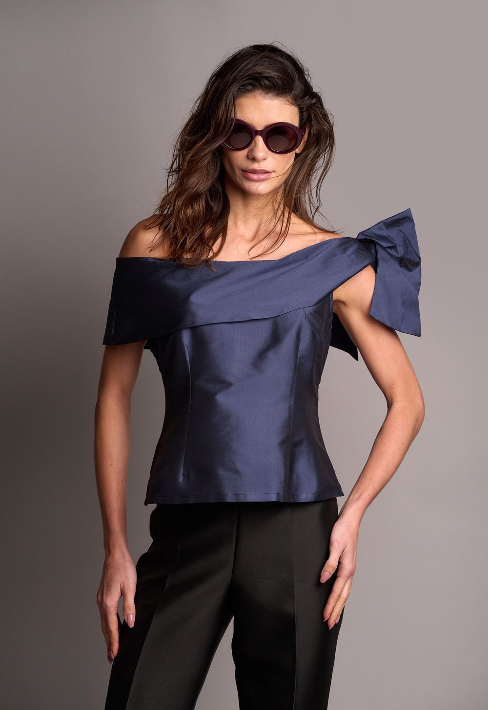 Blusa Tafetá Marinho Claire