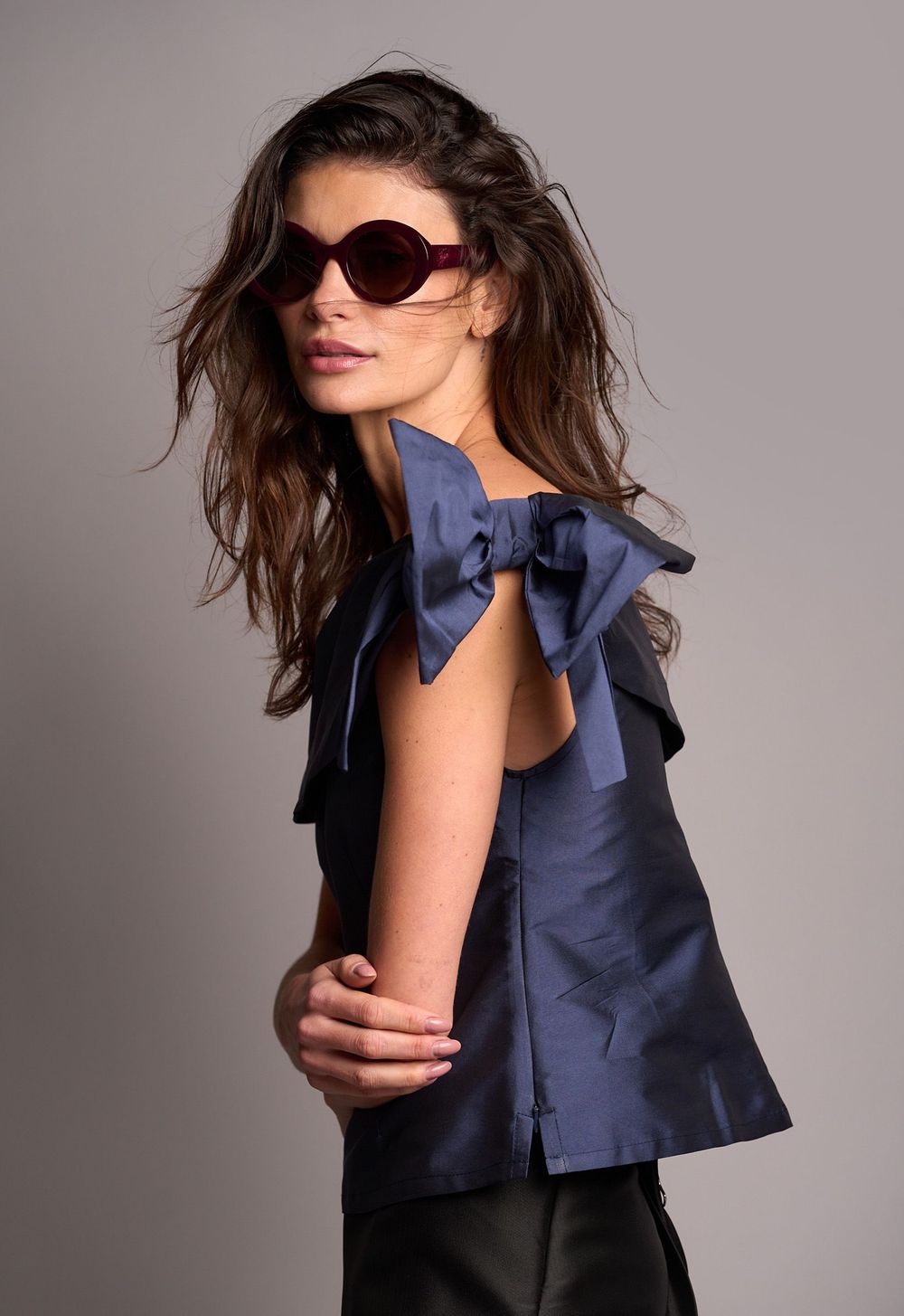 Blusa Tafetá Marinho Claire