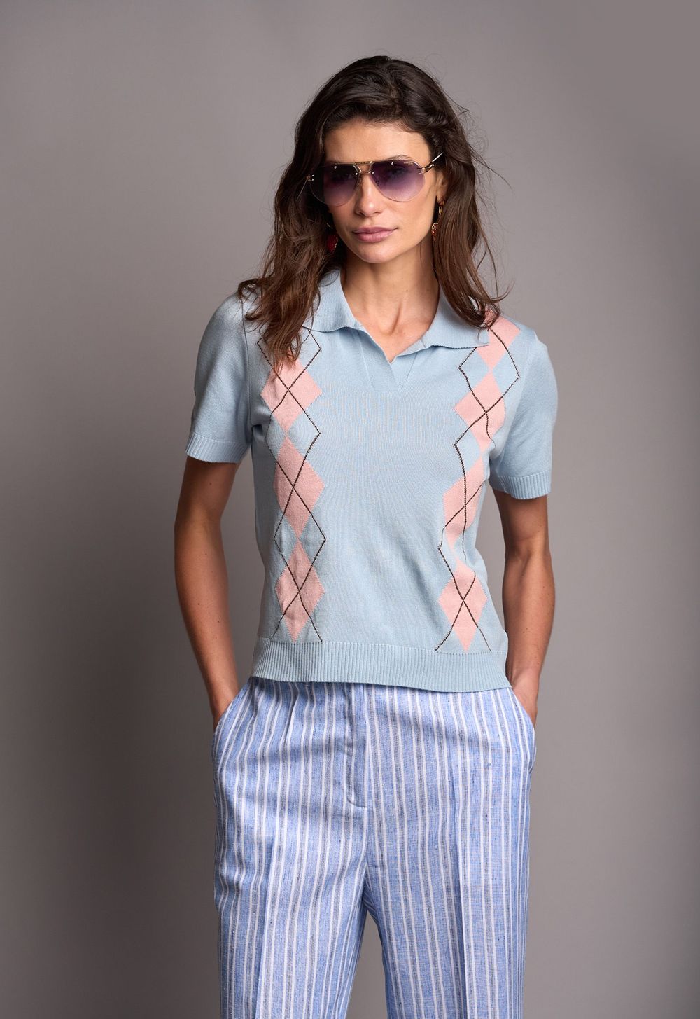 Polo Trico Jacquard Azul Grazi