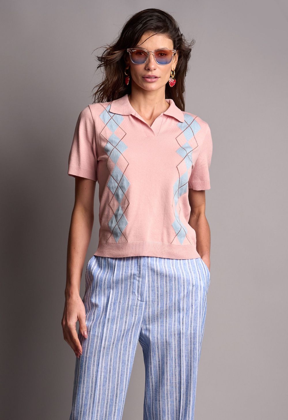 Polo Trico Jacquard Rosa Grazi
