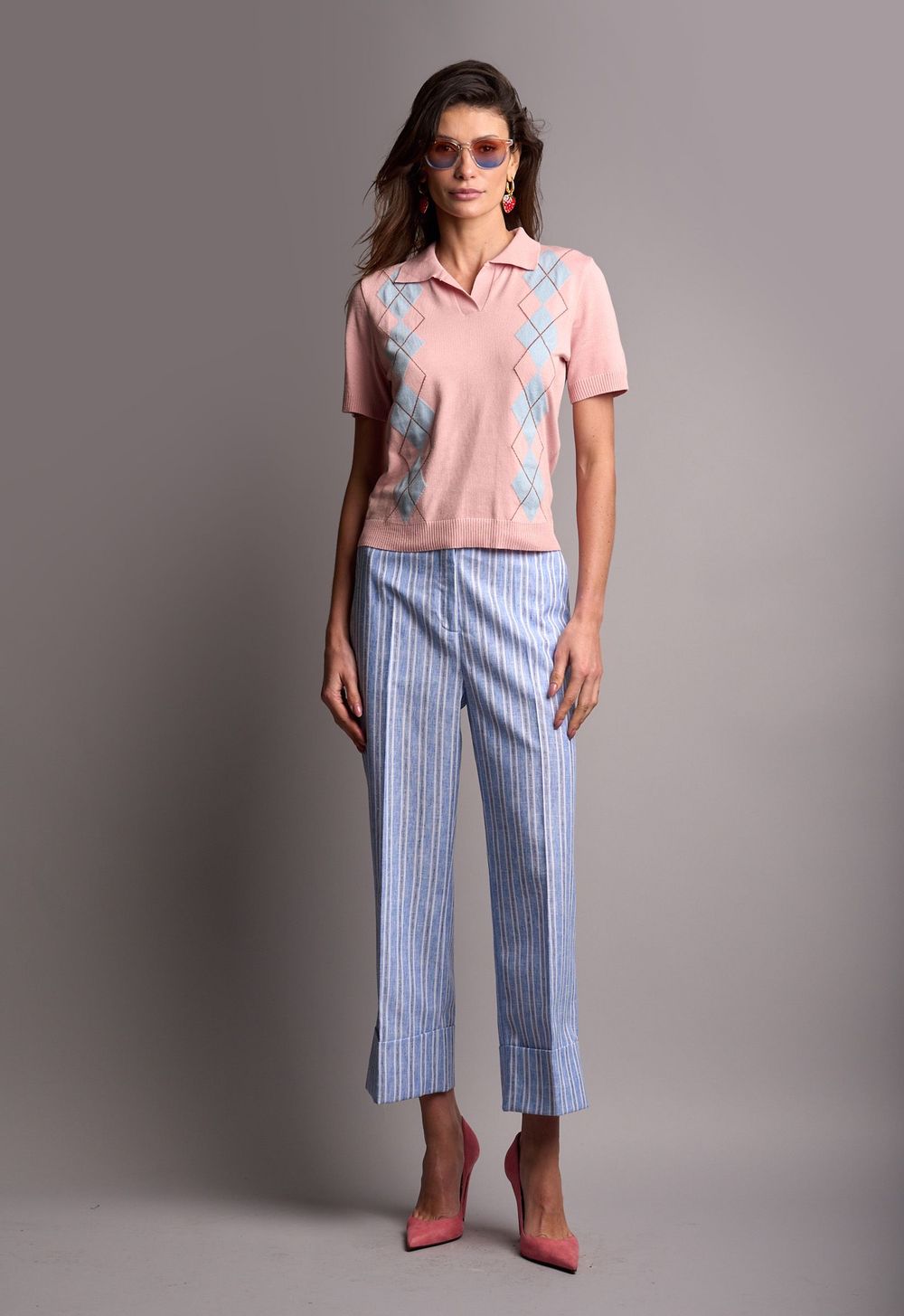 Polo Trico Jacquard Rosa Grazi