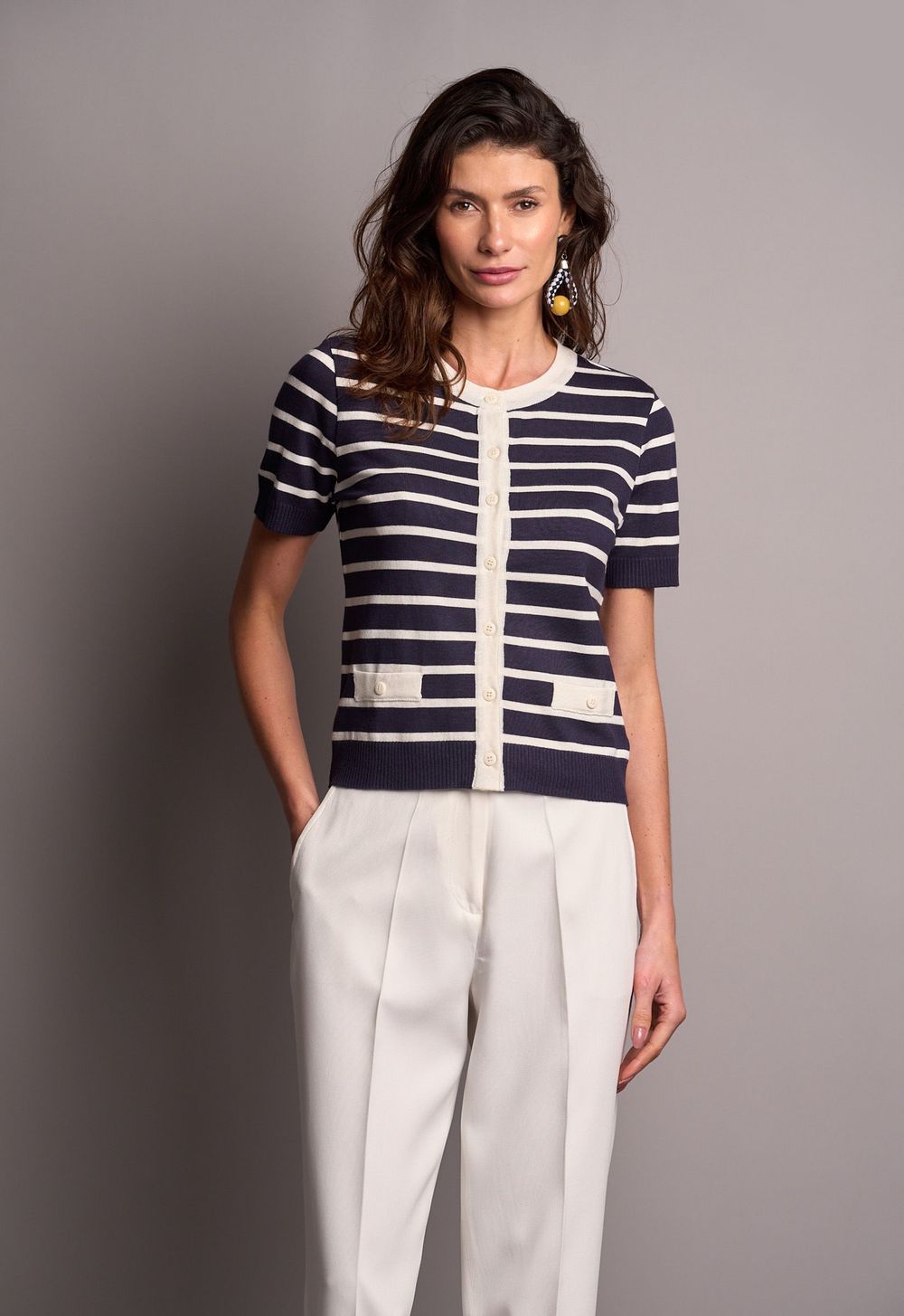 Blusa Trico Listrada Marinho Simone