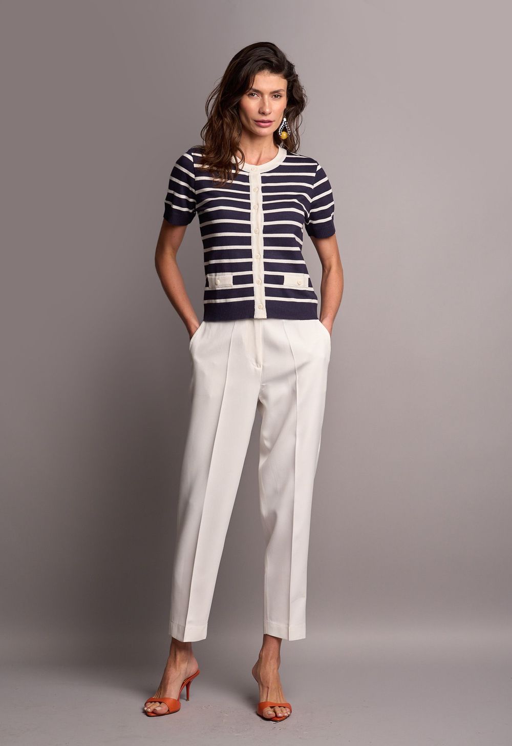 Blusa Trico Listrada Marinho Simone