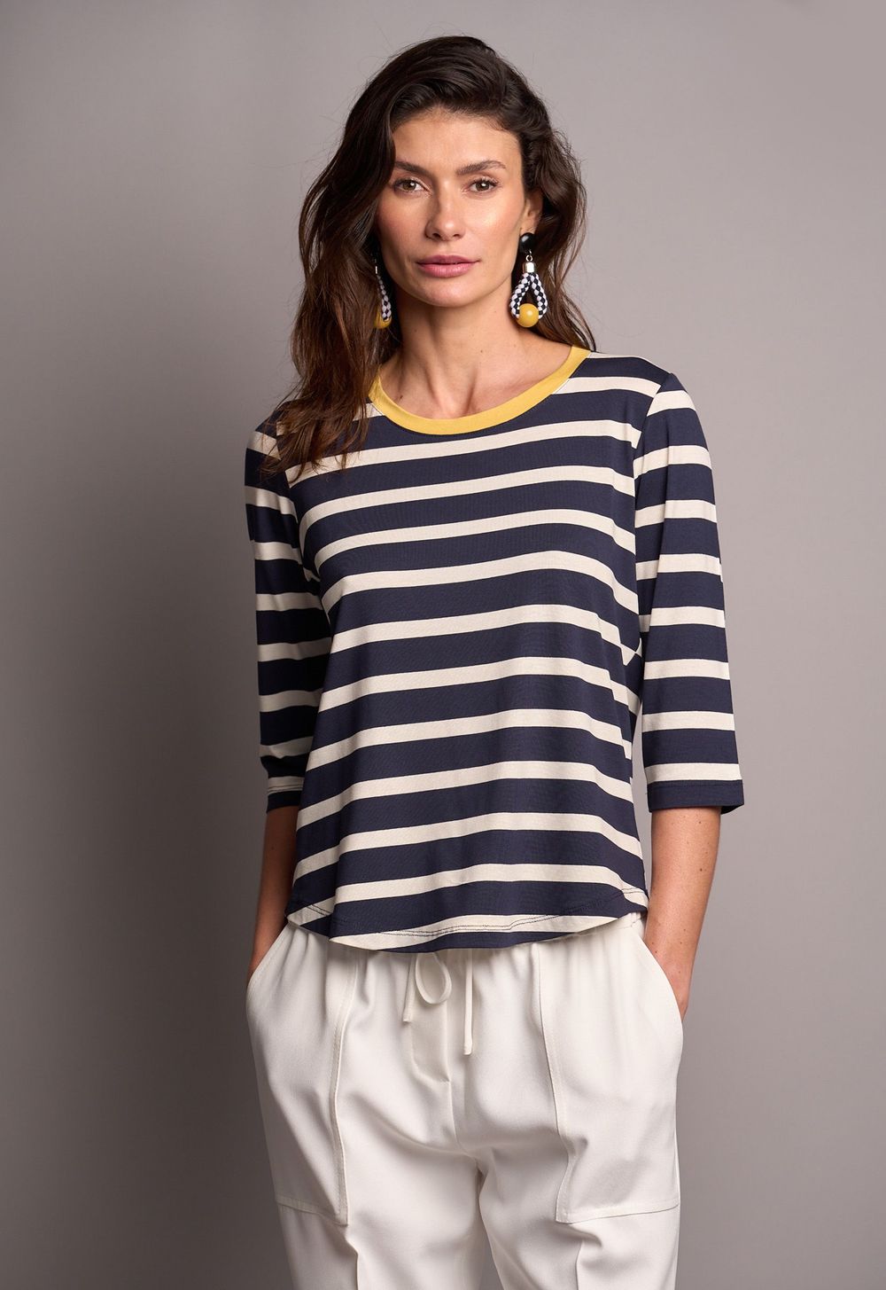 Blusa Malha Listrada Marinho Luiza