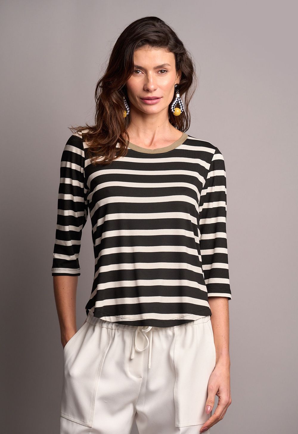 Blusa Malha Listrada Preto Luiza