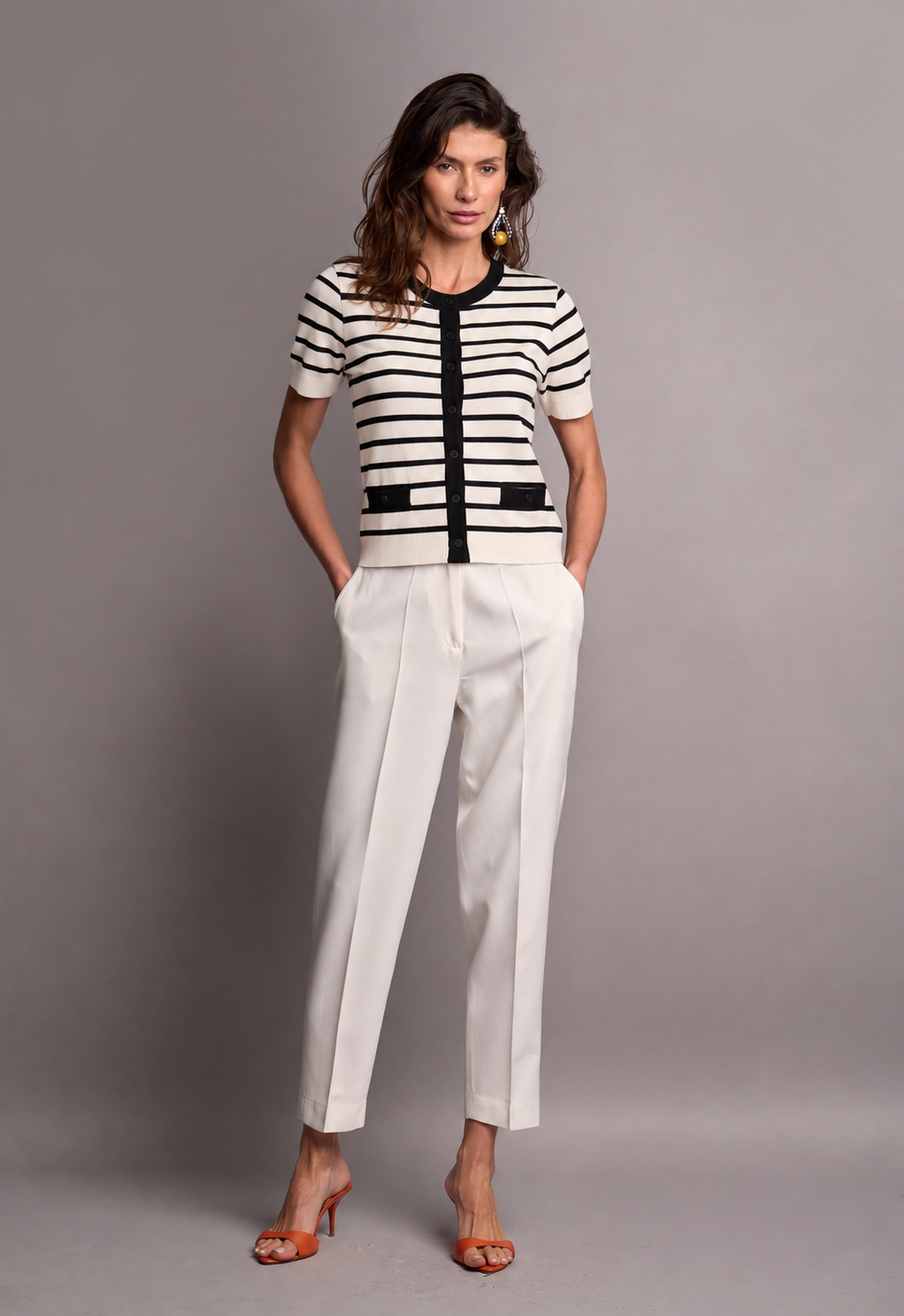 Blusa Trico Listrada Off White Simone