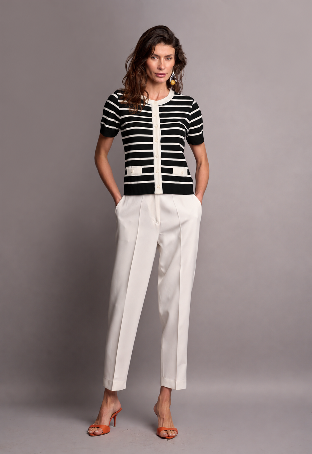 Blusa Trico Listrada Preto Simone