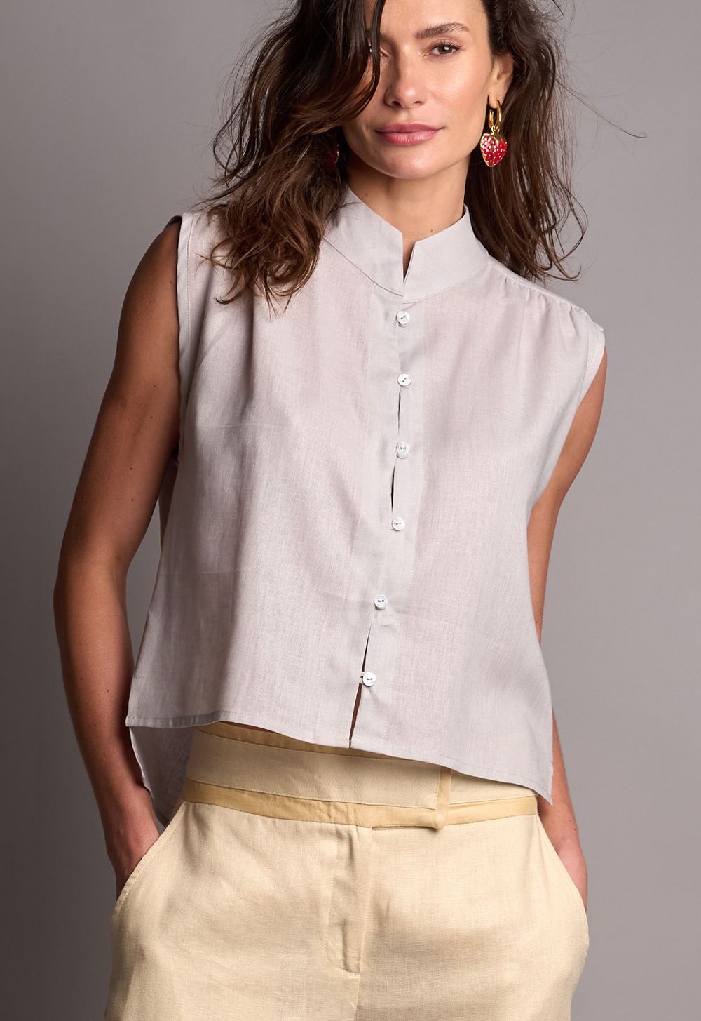 Blusa Linho Cinza Rebeca