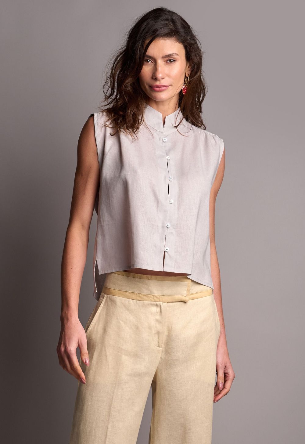 Blusa Linho Cinza Rebeca