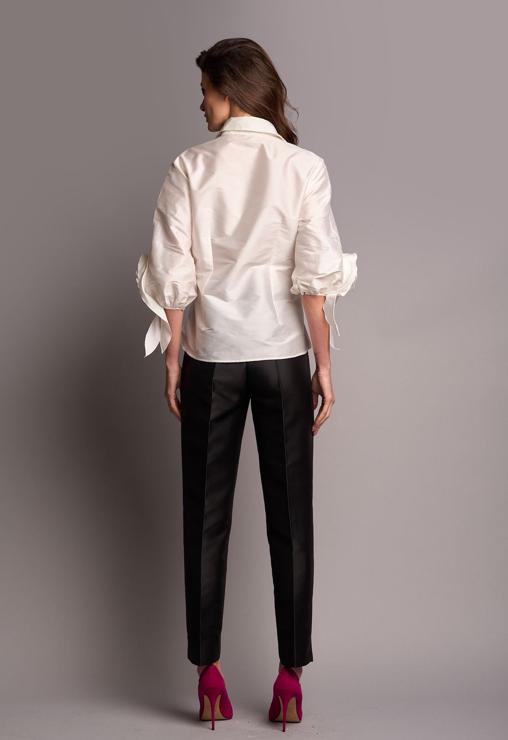Camisa Tafetá Flor Off White Ivana