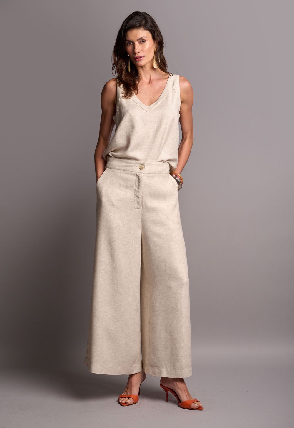 Calça Ampla Viscolinho Off White Rafaela CB
