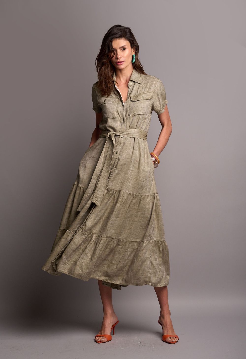 Vestido Chemise Viscolinho Verde Rafaela CB