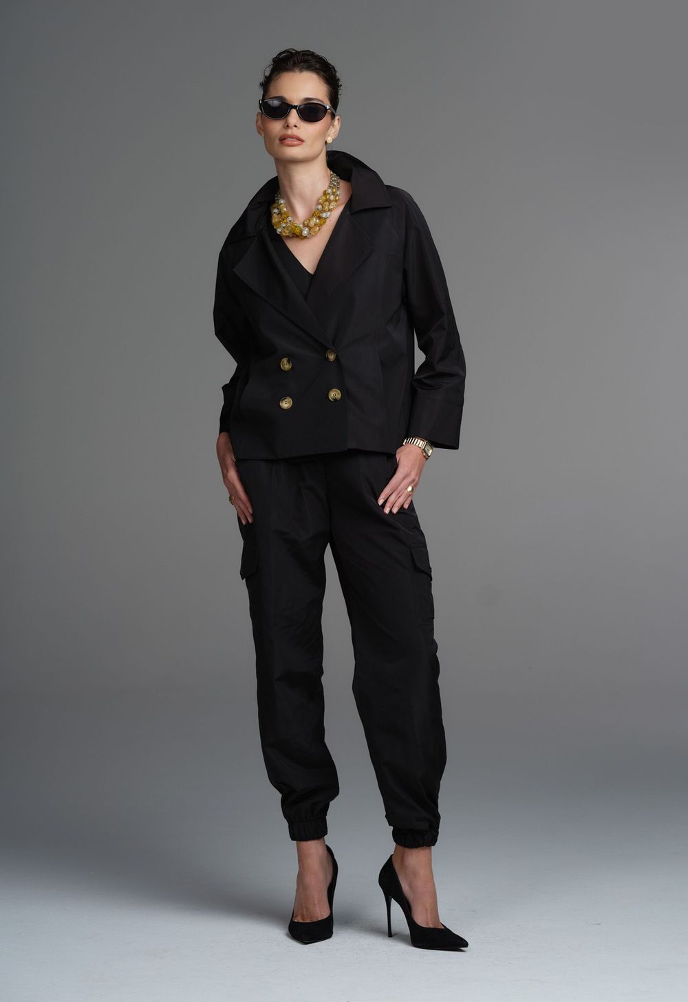 Calça Cargo Tecido Tecnológico Preto Marieta