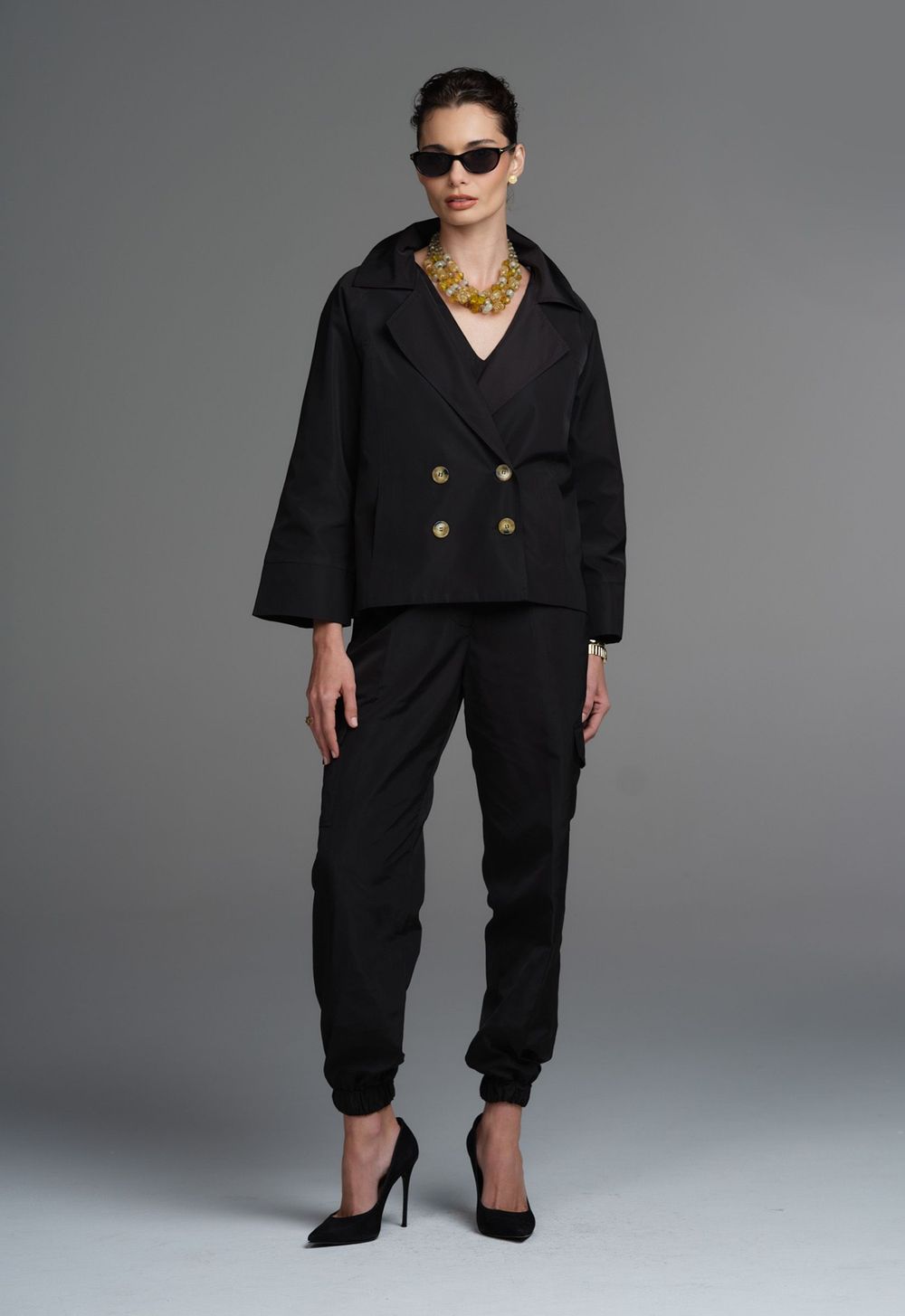 Calça Cargo Tecido Tecnológico Preto Marieta