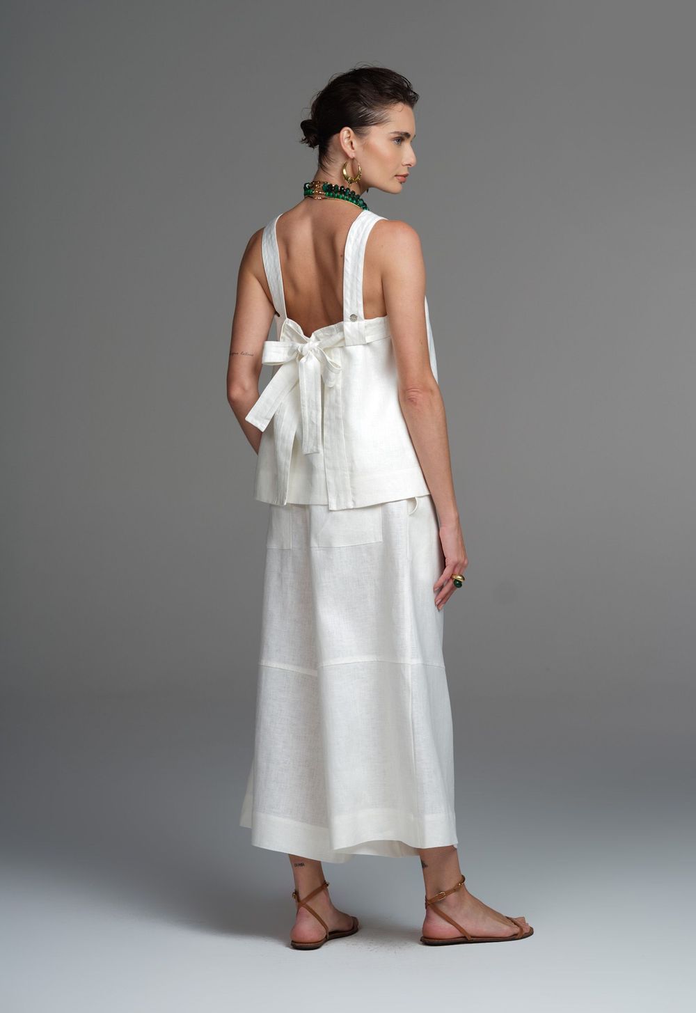Calça Cropped Linho Off White Ully