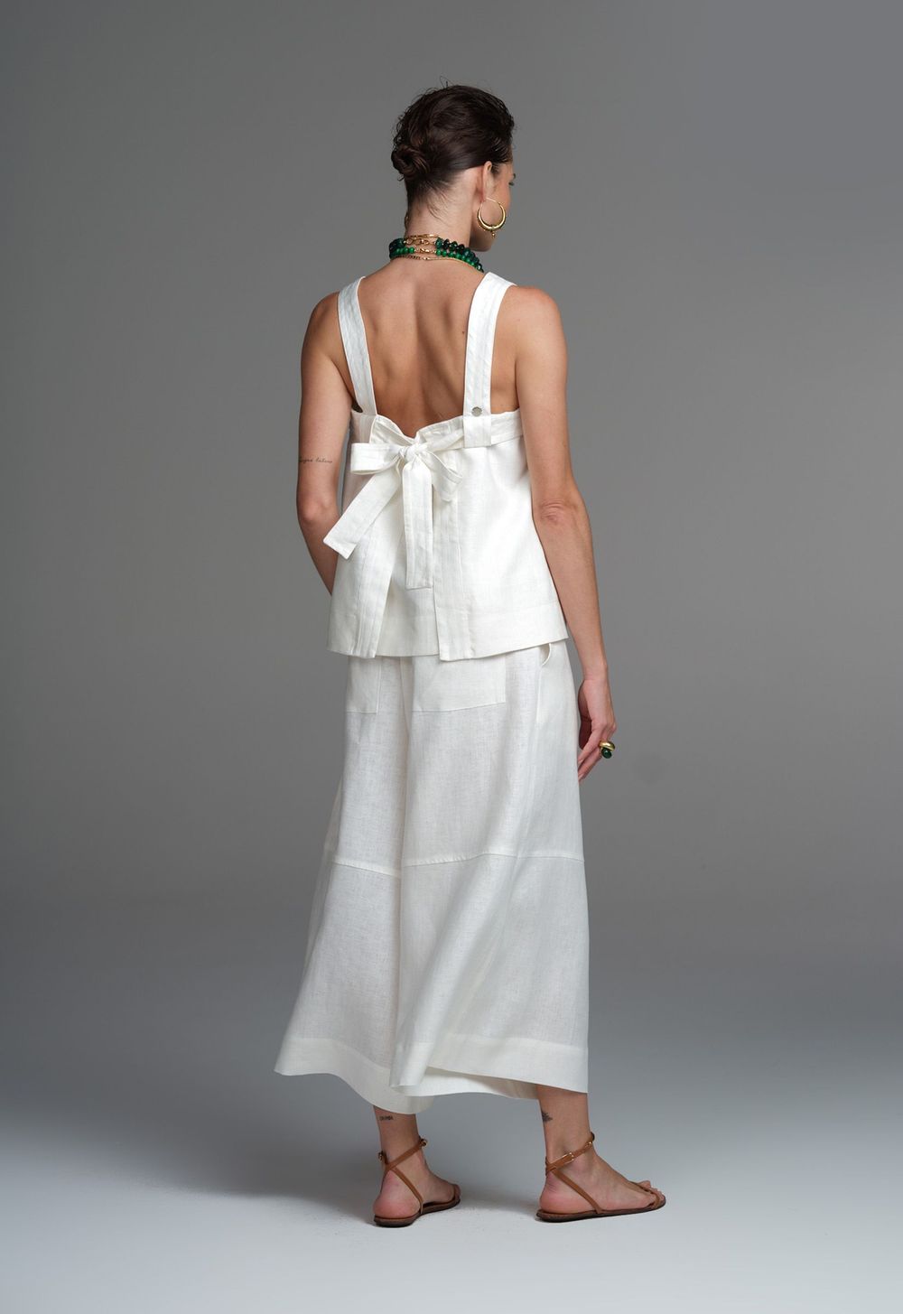 Calça Cropped Linho Off White Ully