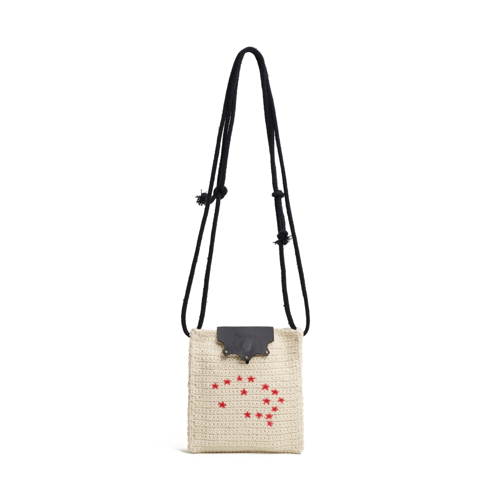 Bolsa Lateral em Crochê e Couro Off White - Feito à Mão