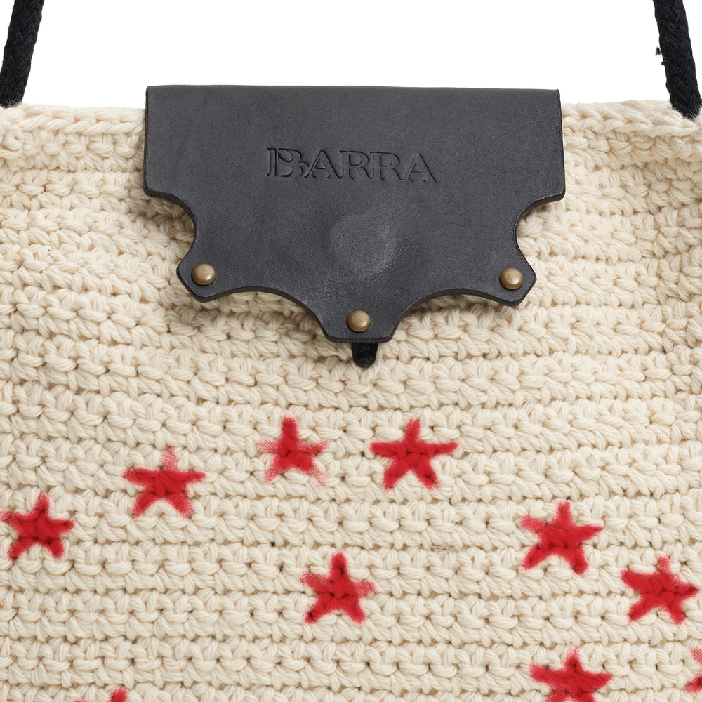 Bolsa Lateral em Crochê e Couro Off White - Feito à Mão