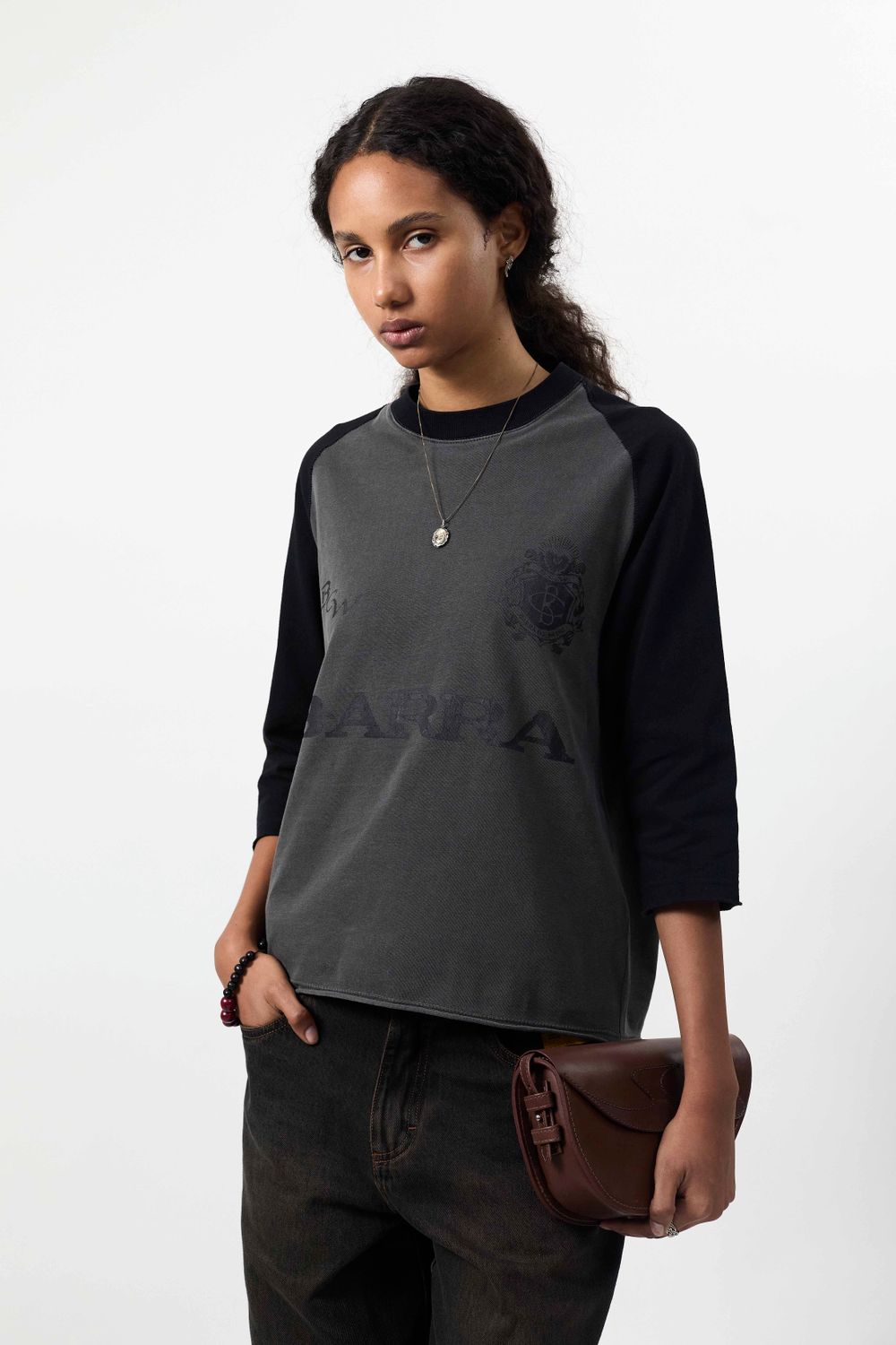 Camiseta Raglan 3/4 Grafite Estonada