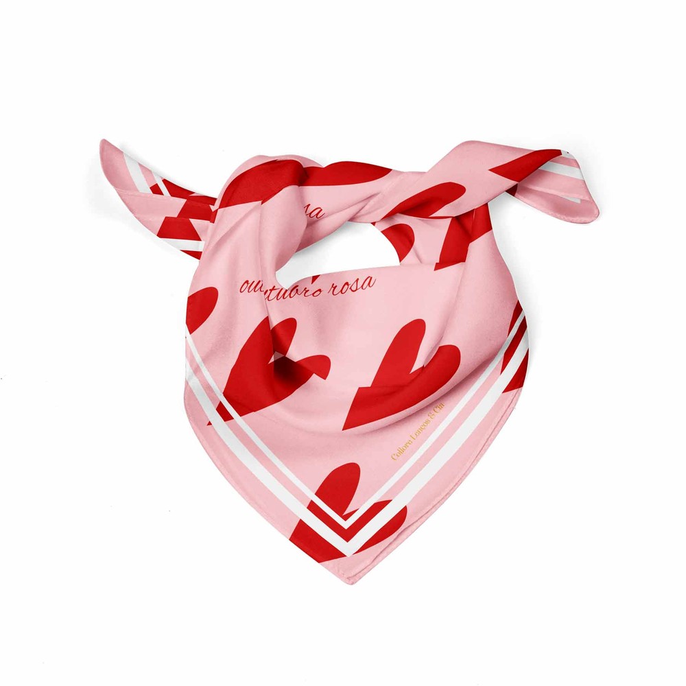 Lenço Estampado | Coração Rosa | Personalize com seu Logo