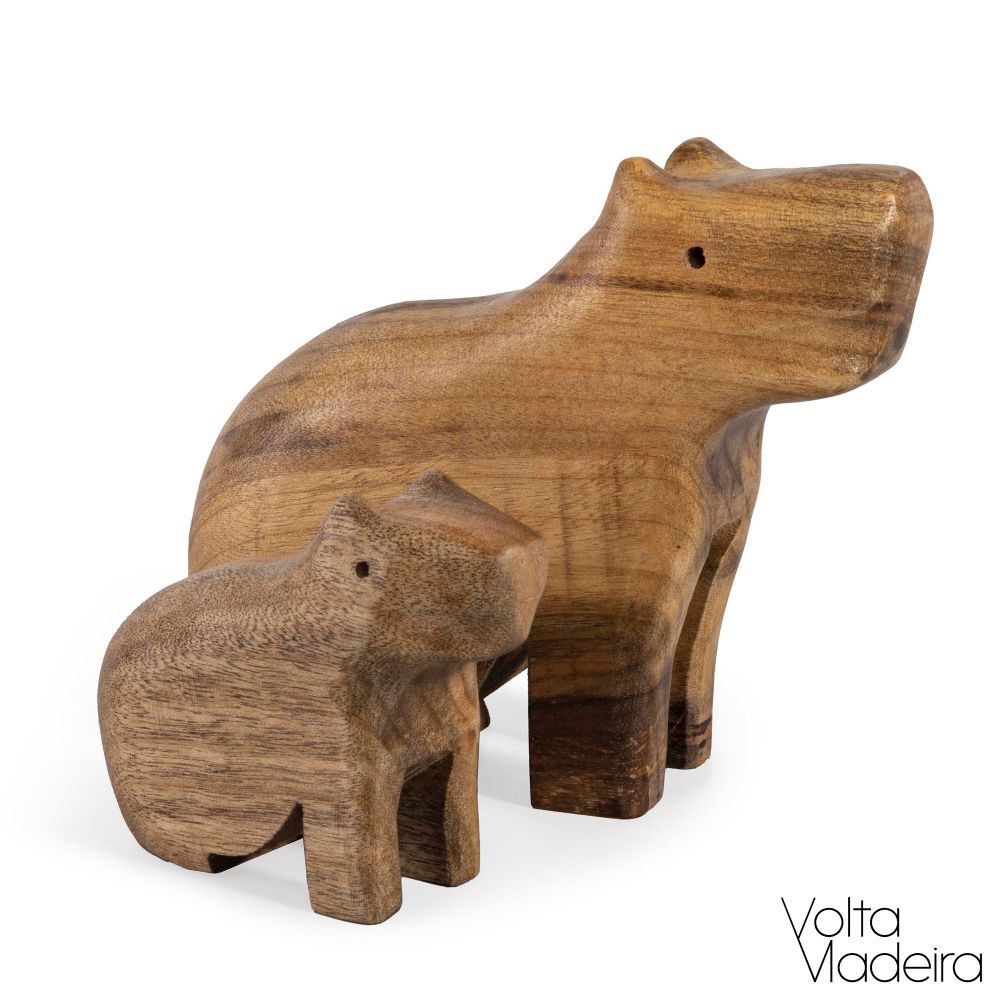 Escultura de madeira Capivara Family
