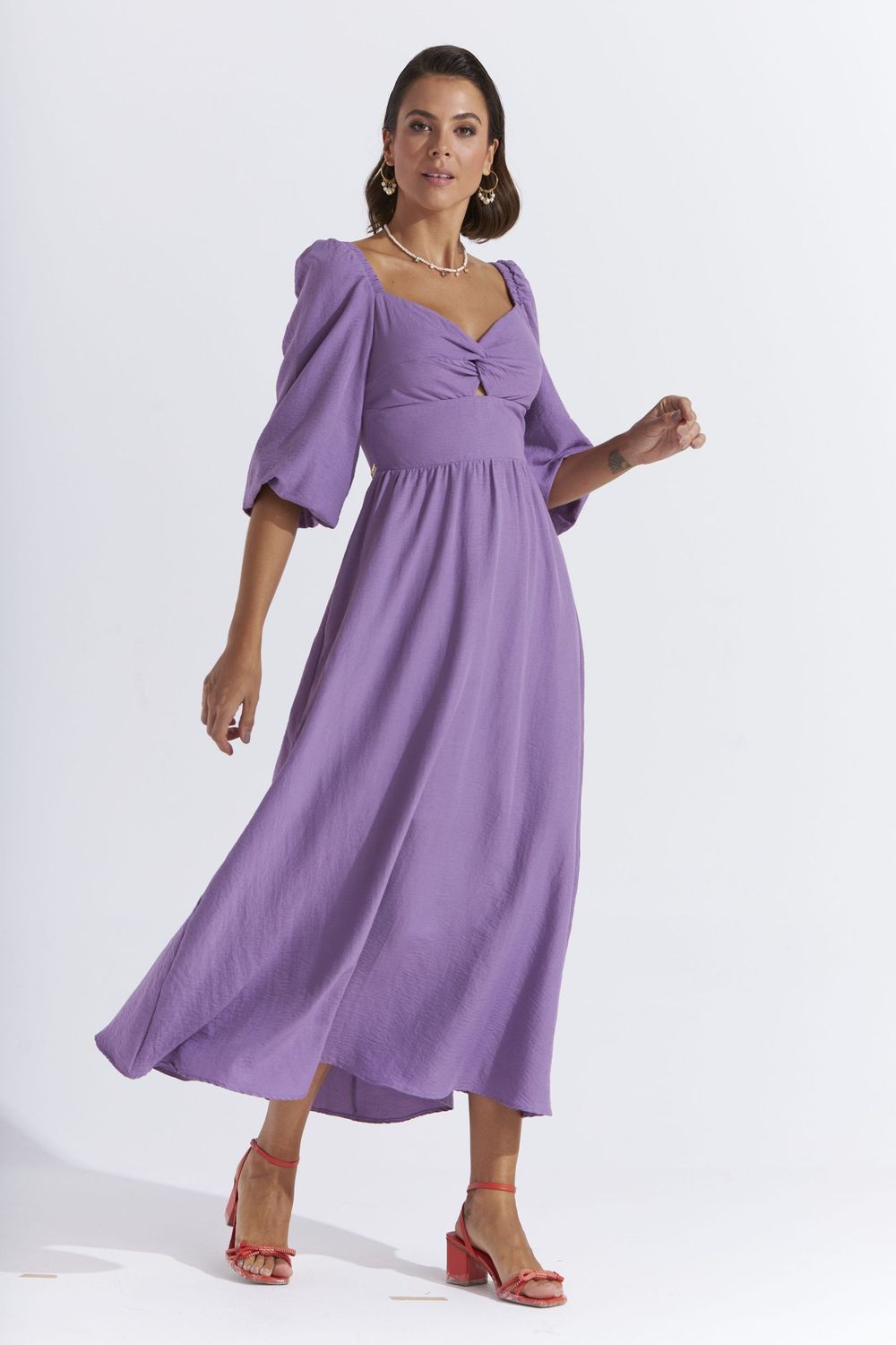 VESTIDO LONGUETE LISO FLOW C/ TORÇÃO FRENTE