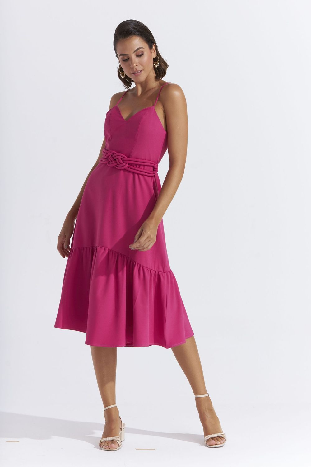 VESTIDO MIDI LISO ALFAIATARIA C/ CINTO
