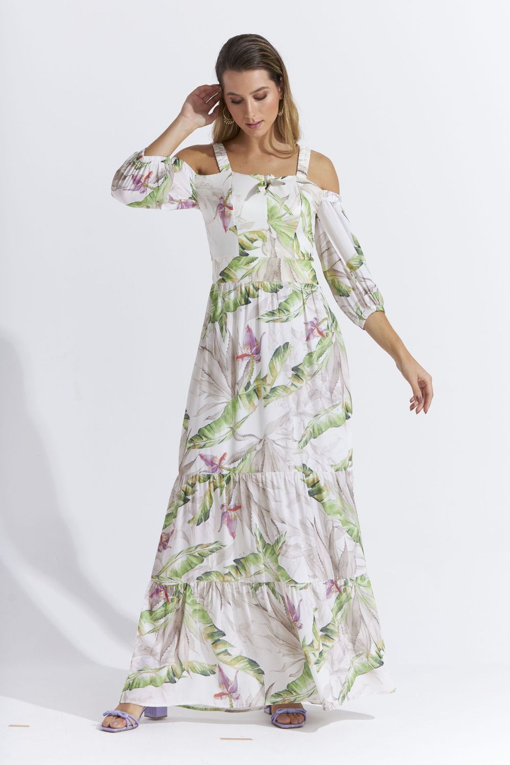 VESTIDO LONGO MANGARÁ C/ AMARRAÇÃO FRENTE