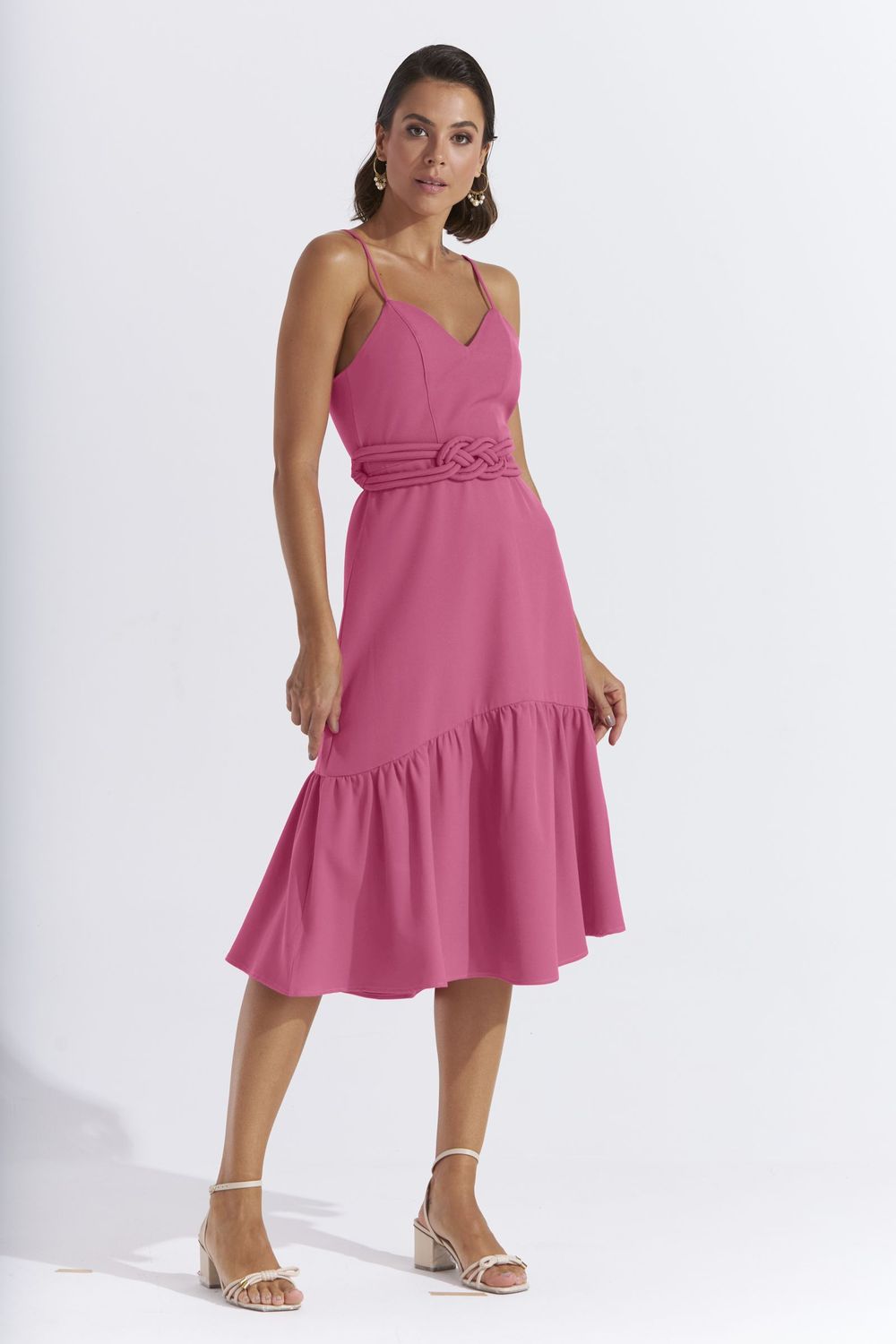 VESTIDO MIDI LISO ALFAIATARIA C/ CINTO