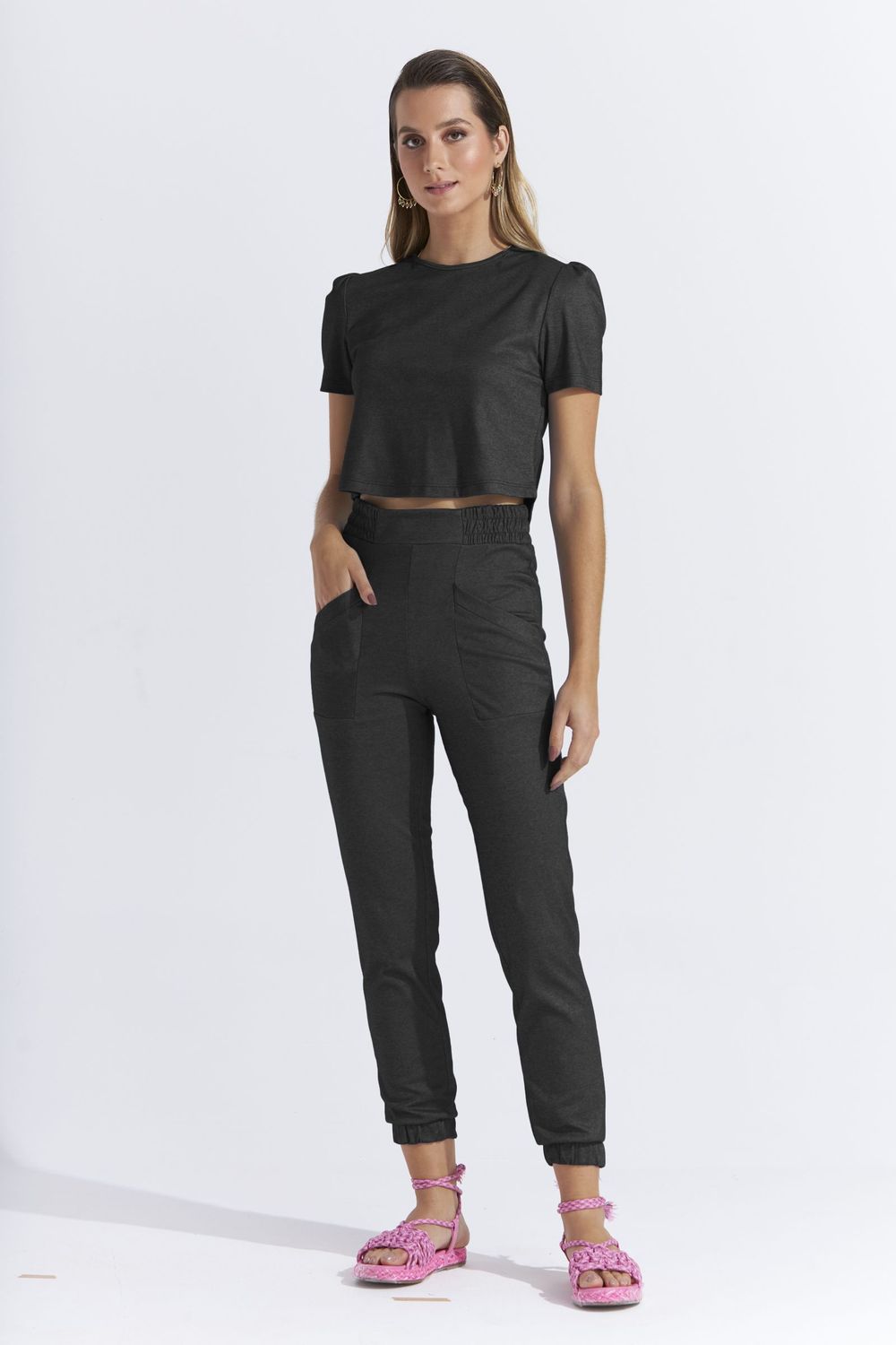 T-SHIRT CROPPED MALHA ÍNDIGO
