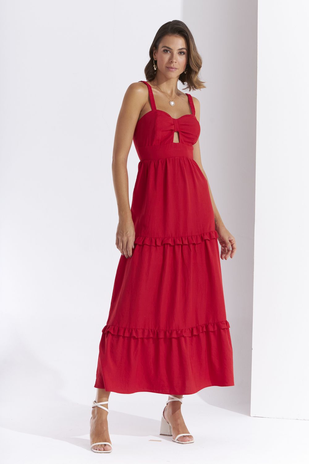 VESTIDO LONGUETE LISO FLOW C/ ALÇA FRENTE