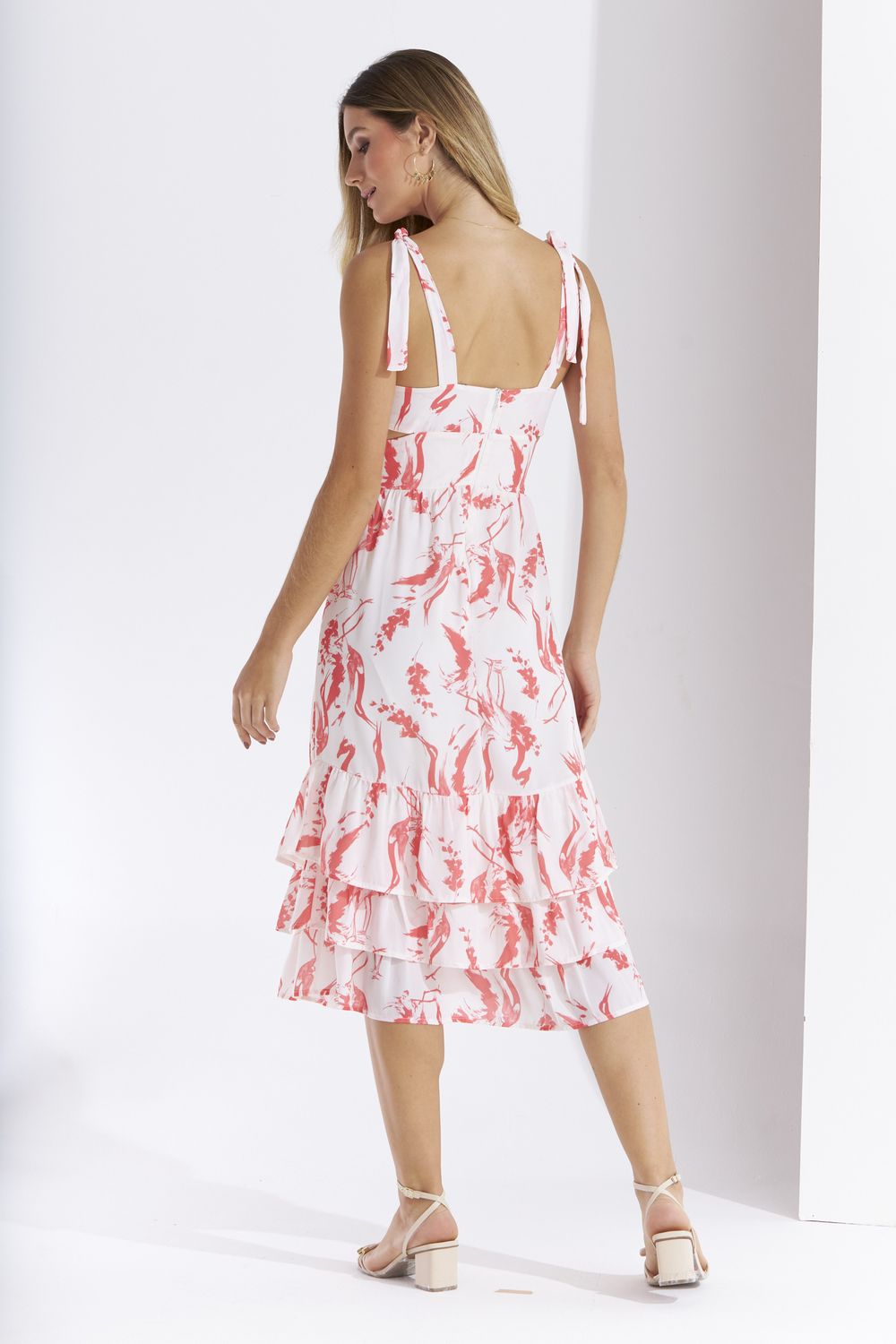 VESTIDO MIDI PÁSSAROS COM ABERTURA LATERAL