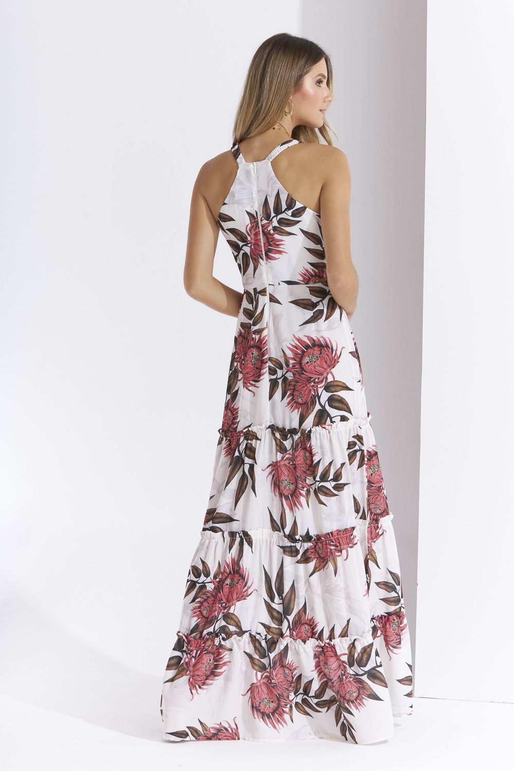 VESTIDO LONGO FLOR MANGUE
