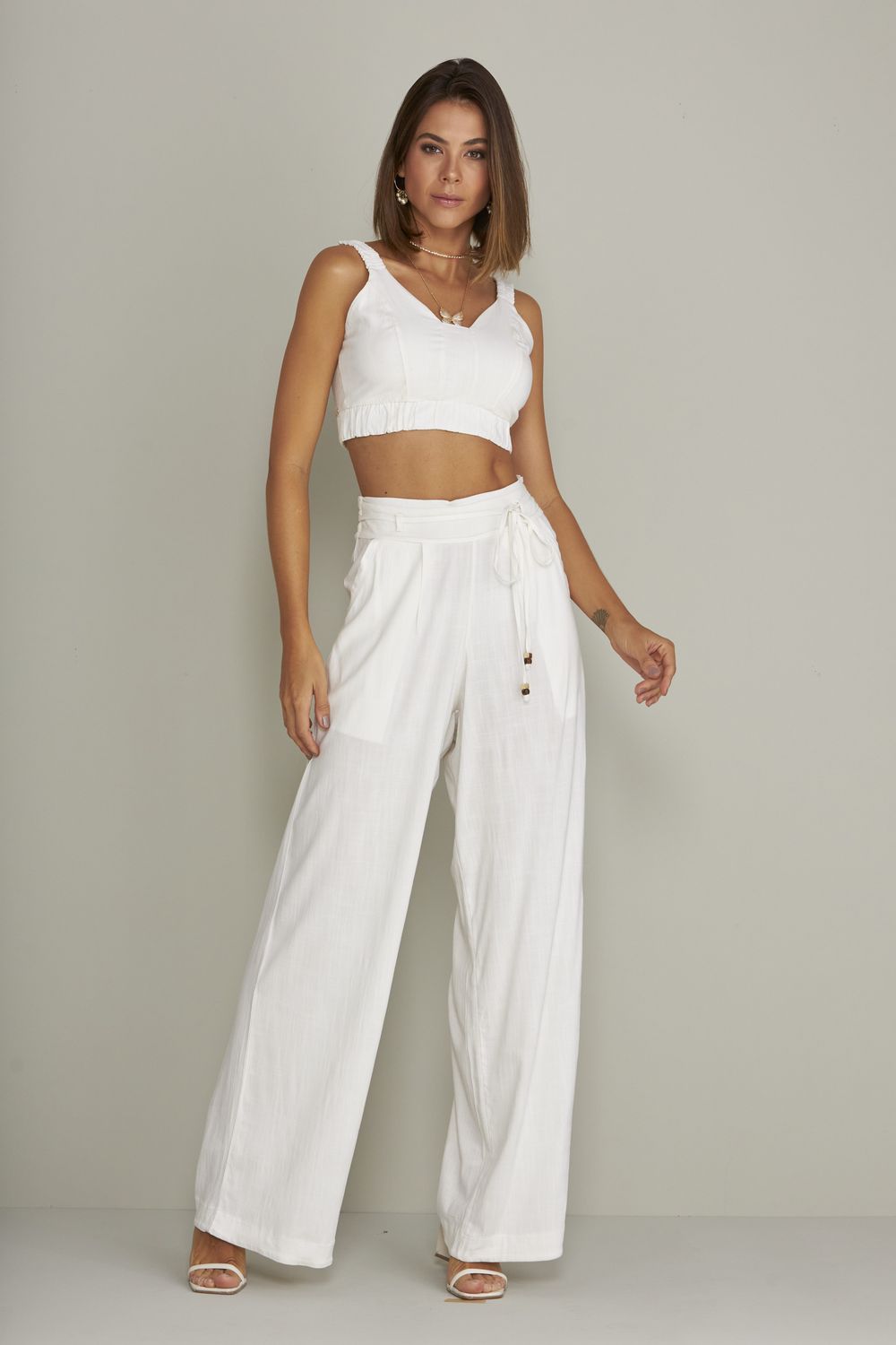 PANTALONA LISA SLUB C/ DETALHE DE AMARRAÇÃO