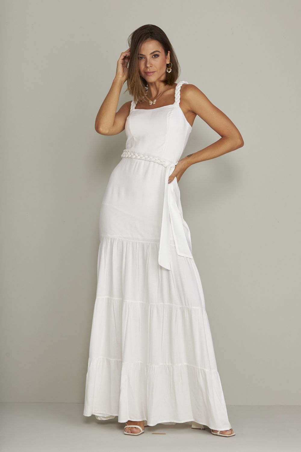 VESTIDO LONGO LISO ALÇA TORÇAL