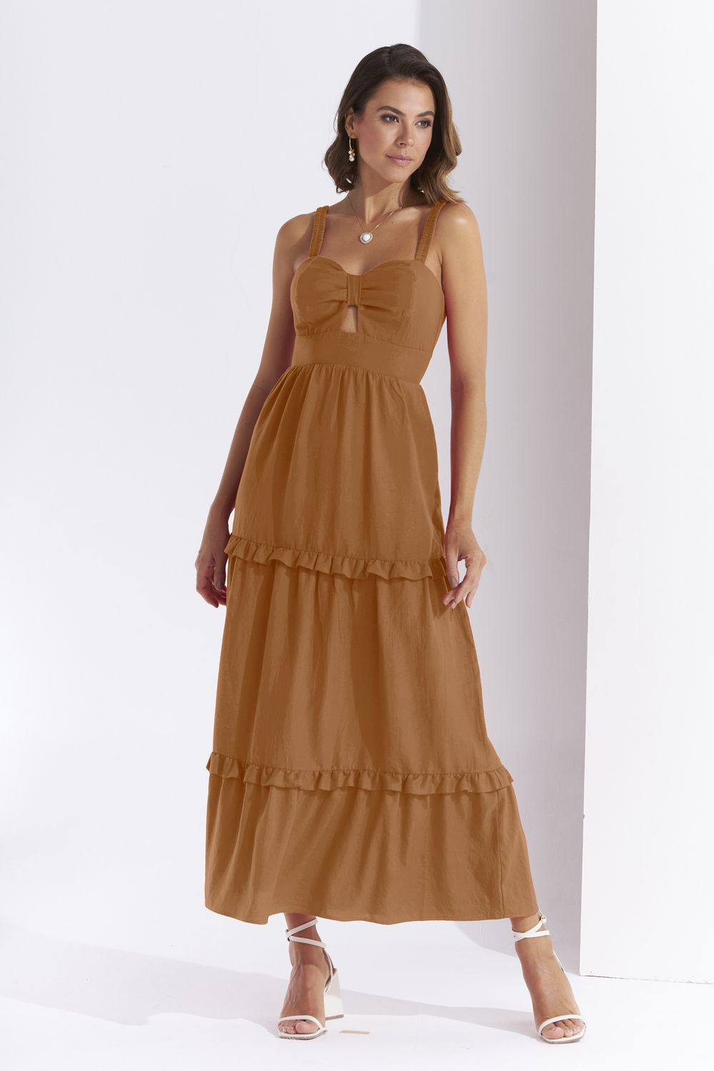 VESTIDO LONGUETE LISO FLOW C/ ALÇA FRENTE