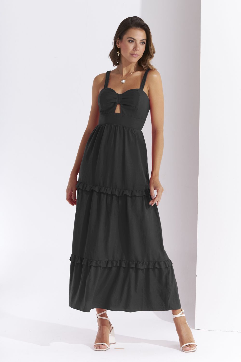 VESTIDO LONGUETE LISO FLOW C/ ALÇA FRENTE