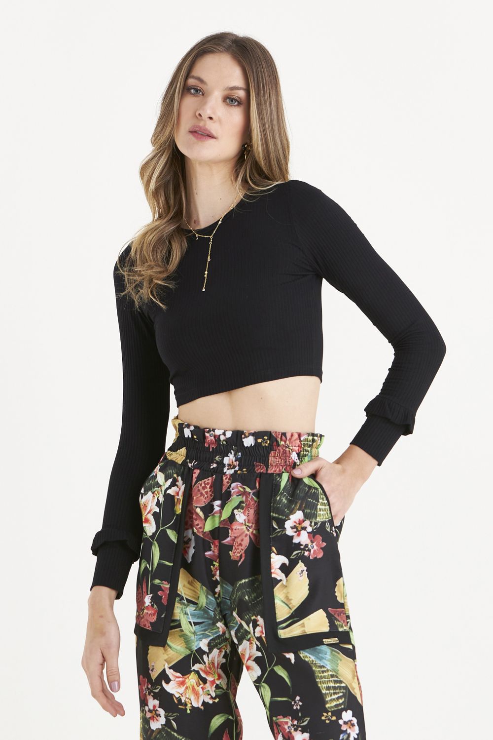 BLUSA CROPPED RIBANA LISA MANGA LONGA