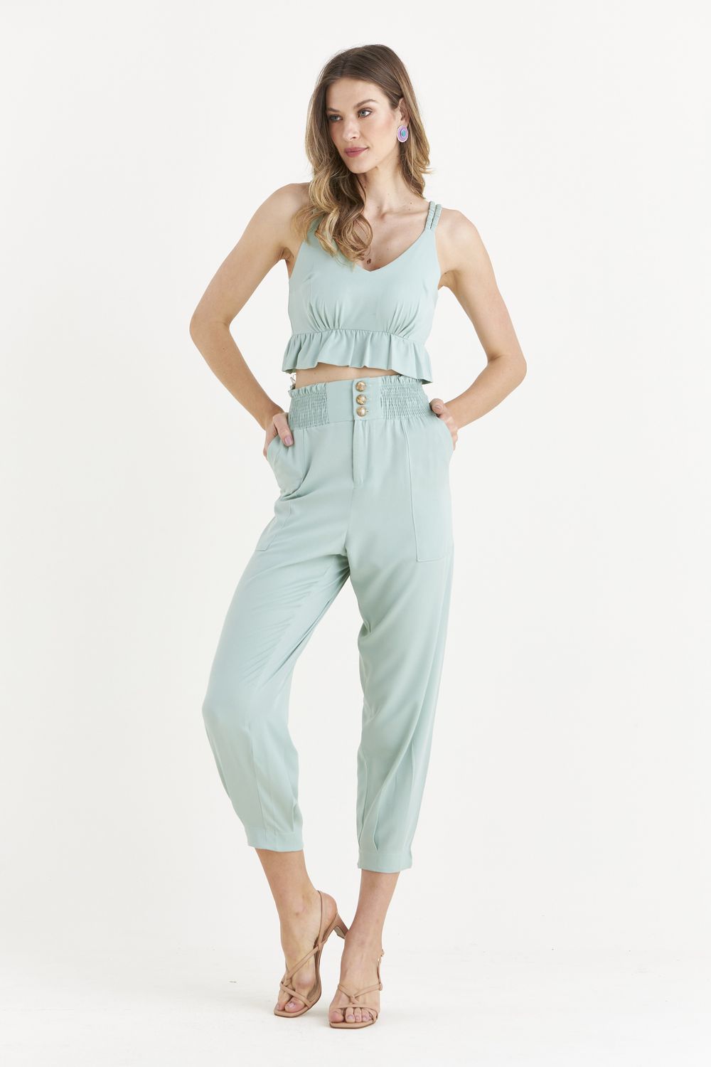 TOP TWILL LISO C/ BABADO
