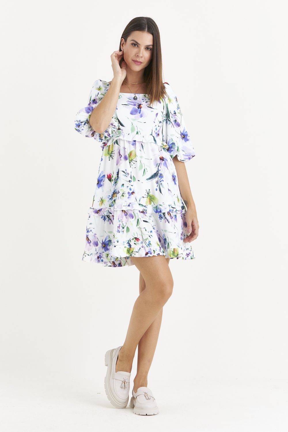VESTIDO CURTO ALAMANDA C/ BABADOS