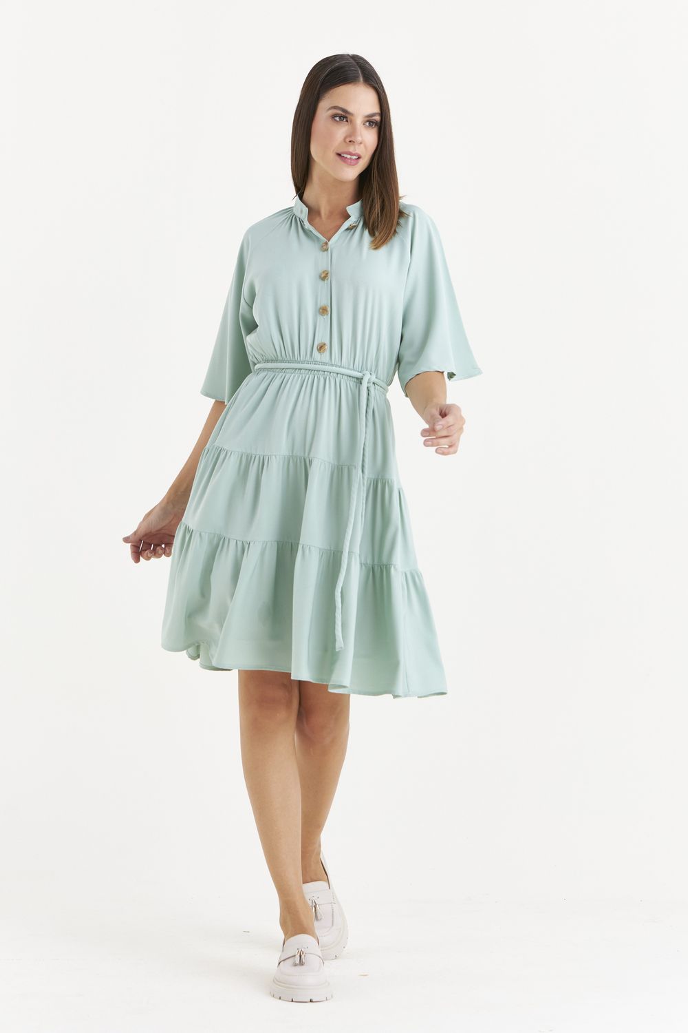 VESTIDO CURTO LISO TWILL C/ GOLA PADRE