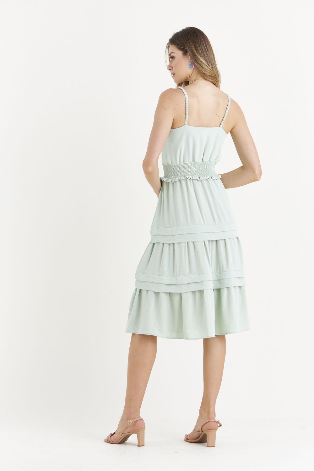 VESTIDO LISO MIDI FLOW C/ PREGAS